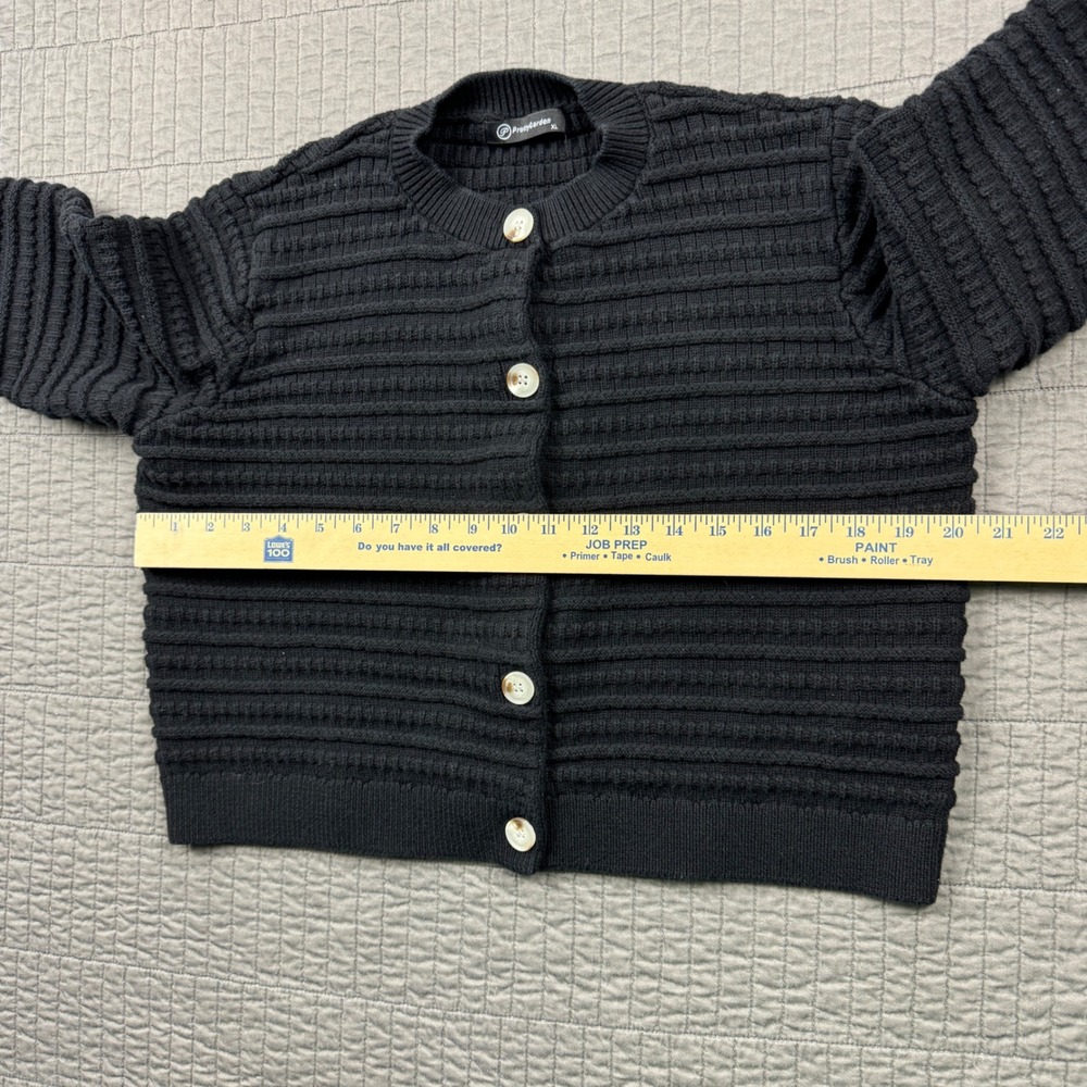 PrettyGarden Black Ribbed Button Front Cardigan Sweater Women XL Cropped Minimal - Picture 7 of 9